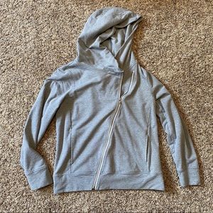 Lucy athletisure activewear grey Diagonal Zipper Hooded Jacket / sweatshirt